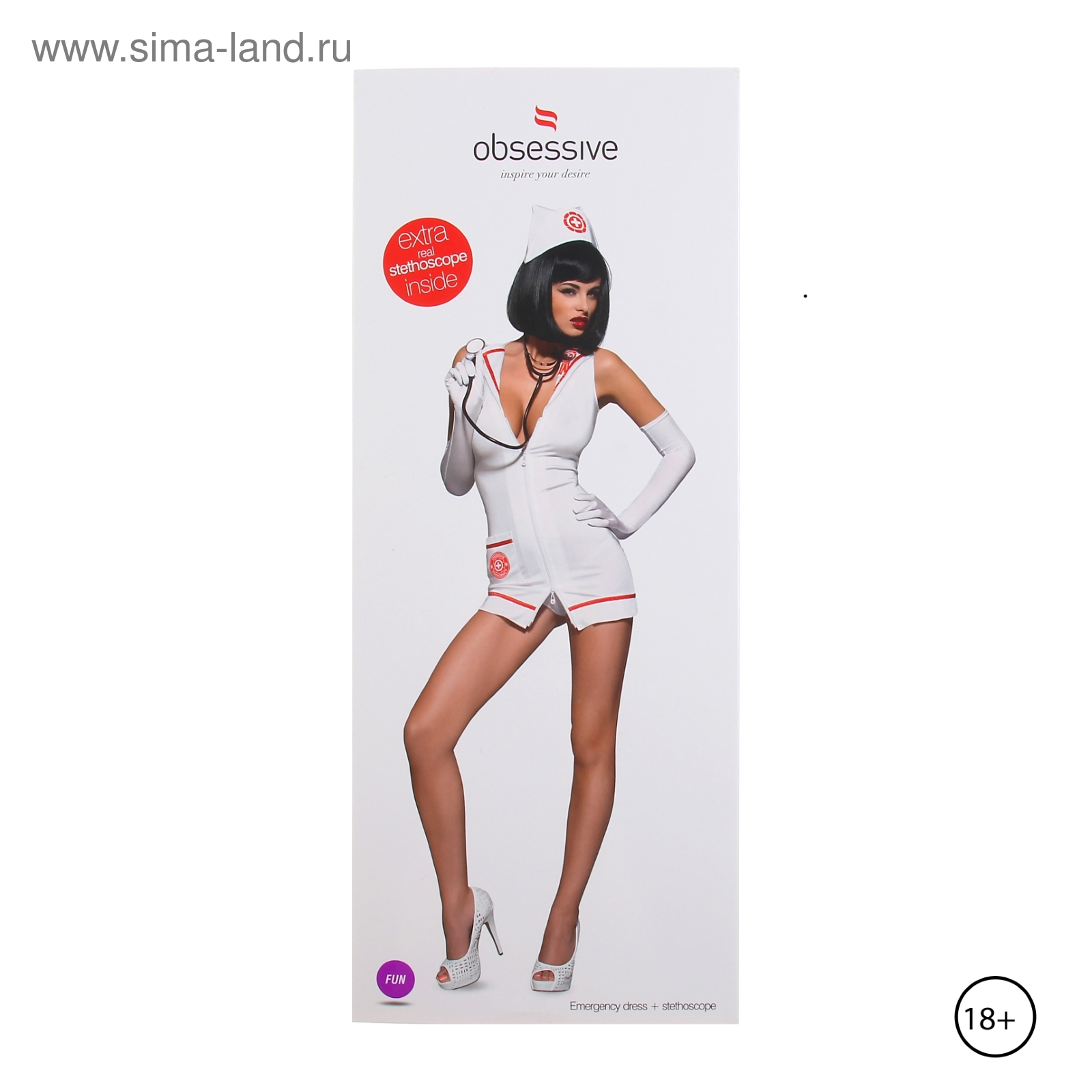Комплект Медсестра + стетоскоп Obsessive Emergency Dress, размер L/XL, цвет белый для ролевых игр